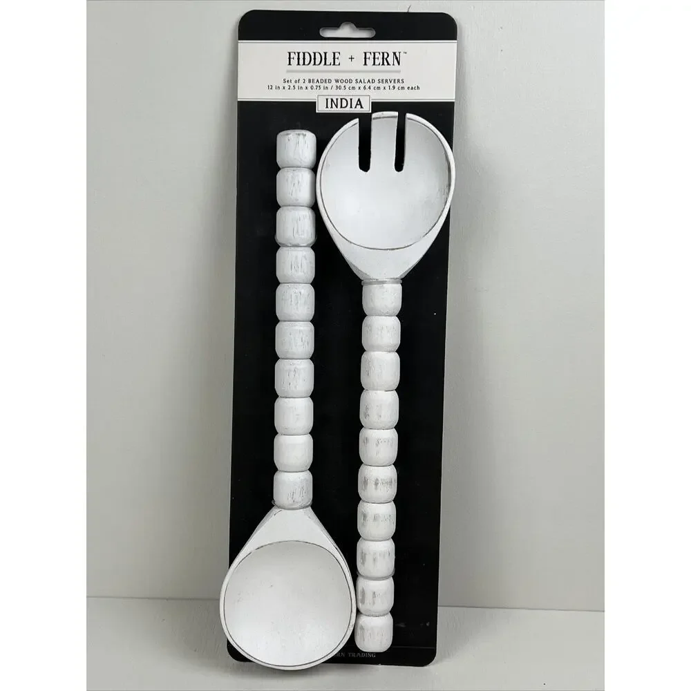 Fiddle + Fern Beaded Wooden Salad‎ Servers 12